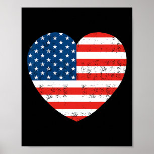 Poster American Flag Heart 4 juillet USA Patriotic