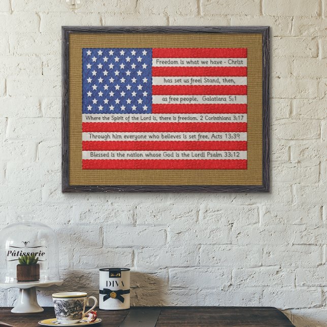 Poster American Flag Quilt Bible Verse Burlap (Créateur téléchargé)