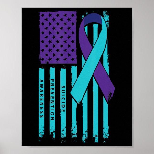 Poster American Flag Ribbon Sensibilisation au suicide gu (Devant)