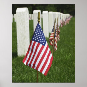 Poster American flags on tombs of American Veterans on 2
