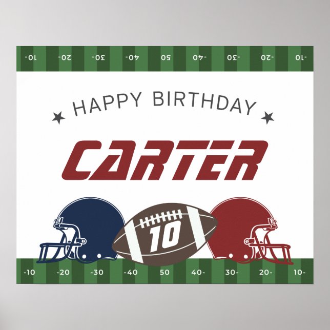 Poster American Football Navy Rouge Joyeux Anniversaire N (Devant)