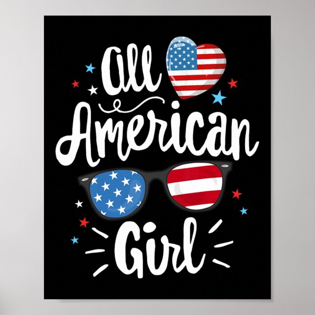 Poster American Girl Women Drapeau Américain 4 Juillet Pa (Devant)