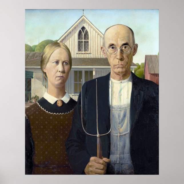 Poster American Gothic - Grant Wood Canvas Imprimer (Devant)