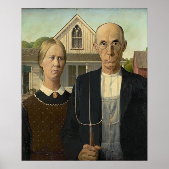 Poster American gothic House Farmer Femme 1930 Grant Wood (Devant)