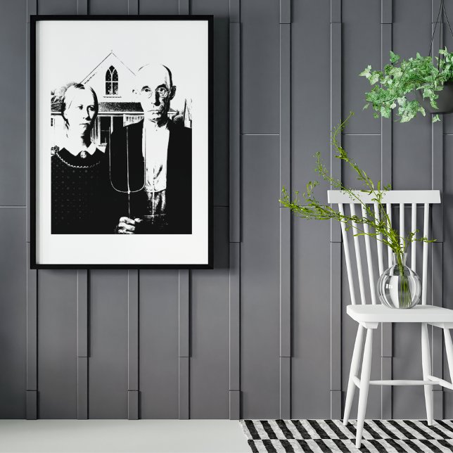 Poster American gothique noir et blanc sans cadre (Créateur téléchargé)