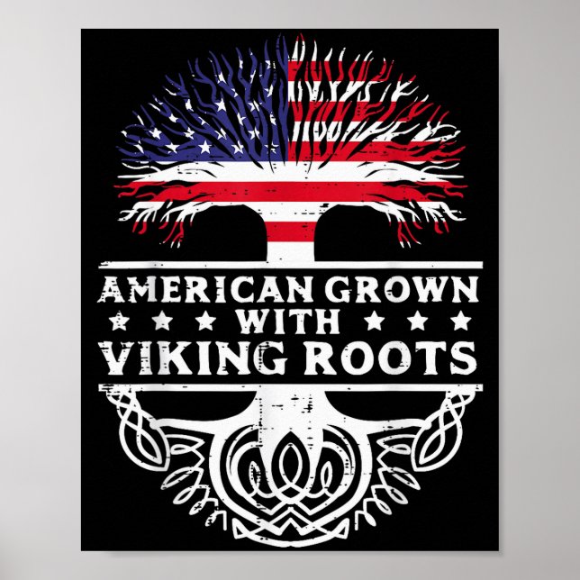 Poster American Grown With Viking Roots Us Flag Tree Men  (Devant)