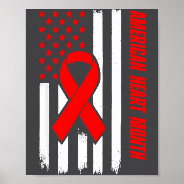 Poster American Heart Disease Awareness Month Ribbon Red  (Devant)