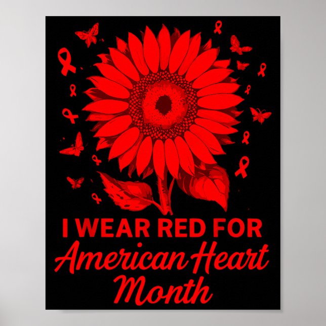 Poster American Heart Disease Awareness Month Ribbon Red  (Devant)