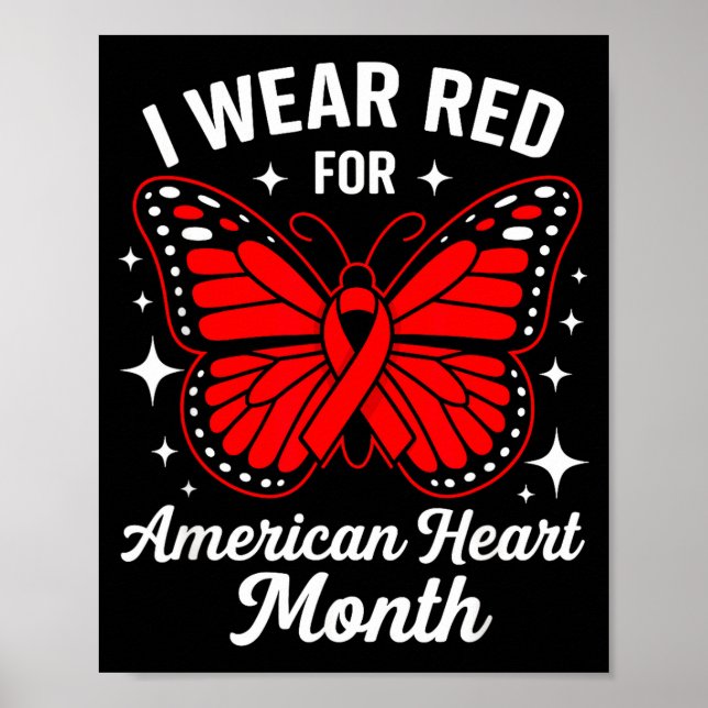 Poster American Heart Disease Awareness Month Ribbon Red  (Devant)