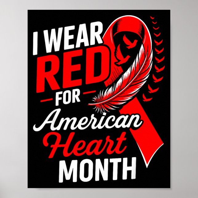 Poster American Heart Disease Awareness Month Ribbon Red  (Devant)
