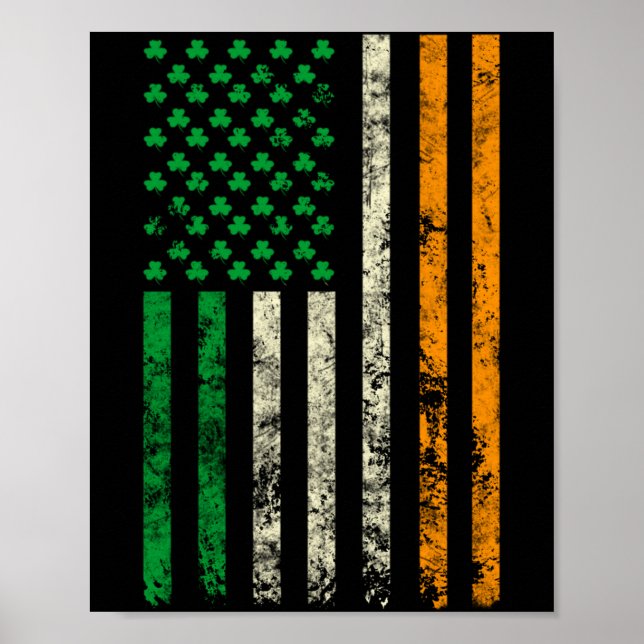 Poster American Ireland Flag Shamrock Irish Patricks Day  (Devant)