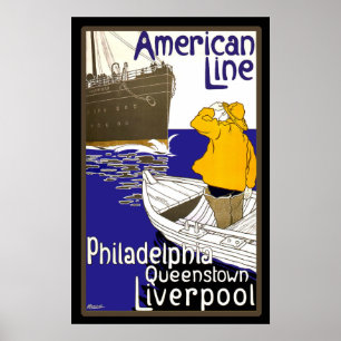 Poster American Lines Sailor in Boat Meeting Liner