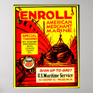 Poster American Merchant Marine - Inscrivez-vous aujourd'