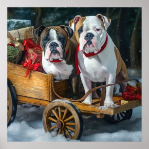 Poster American Staffordshire Snowy Sleigh Noël