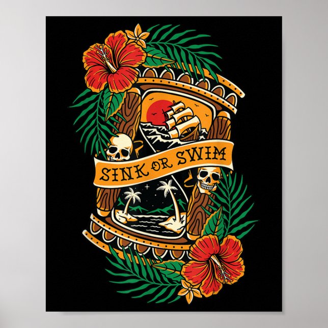 Poster American traditionnel Tattoo Old School crâne Flas (Devant)