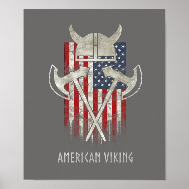 Poster American Viking. Drapeau, Détaché, Casque, Ax (Devant)