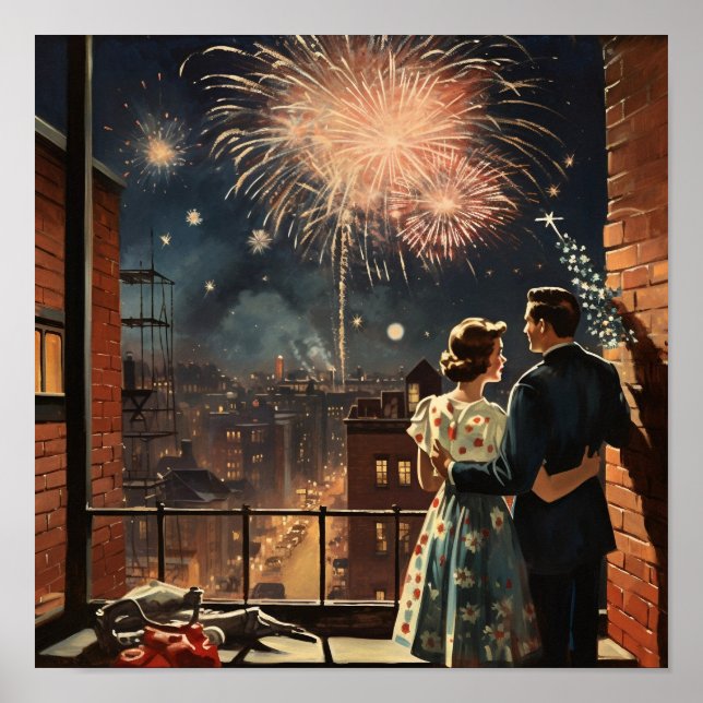 Poster Americana Couple regarde les feux d'artifice du No (Devant)