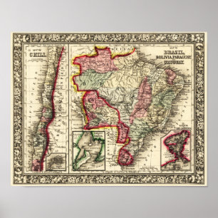 Poster AmericaPanoramic du sud MapSouth Amérique