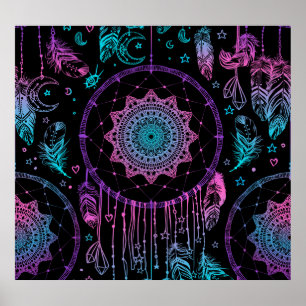 Poster Amérindien Dreamcatcher Moon Motif