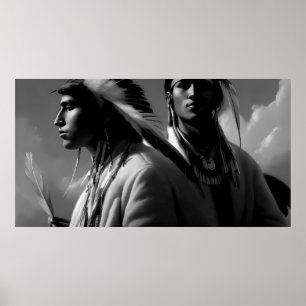 Poster Amérindien noir et blanc 2 hommes Monochrome
