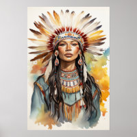 Amérindien Princess Watercolor Art