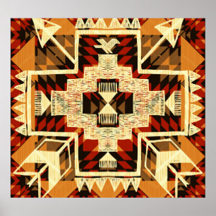 Poster Amérindien, Vintage Tirée À La Main Abstraite.