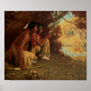 Poster Amérindiens Chasse aux cerfs Art Imprimer Pos