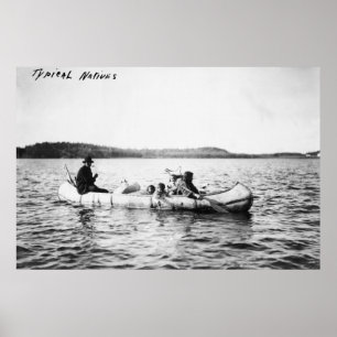 Poster Amérindiens Ojibwa traversant le lac en pirogue Ph