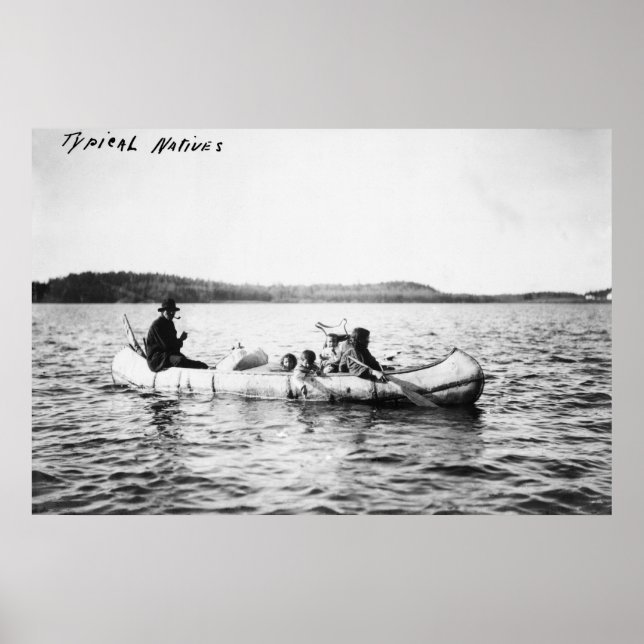 Poster Amérindiens Ojibwa traversant le lac en pirogue Ph (Devant)