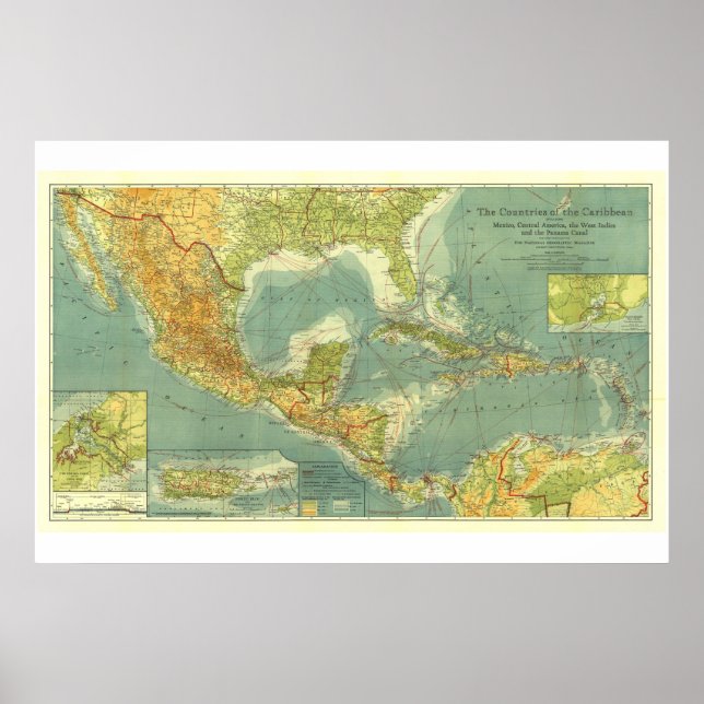 Poster " Amérique centrale/Caraïbes : 1922 Carte détaillé (Devant)