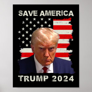 Poster Amérique Libérez Trump Mug Shot 2024 drapeau améri