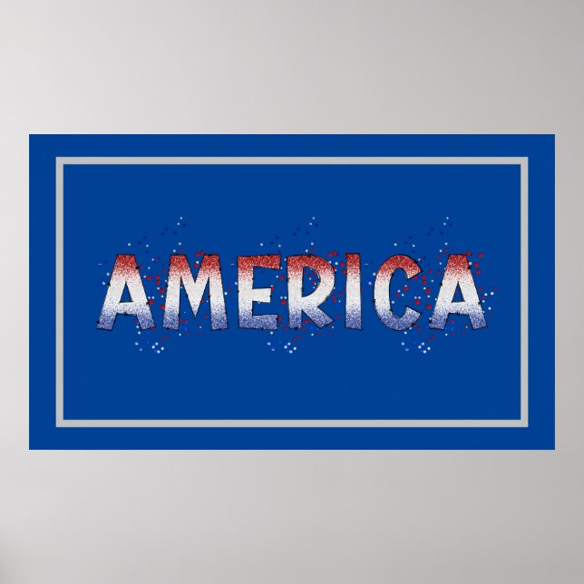 Poster Amérique Patriotique Shimmer Word Art (Devant)