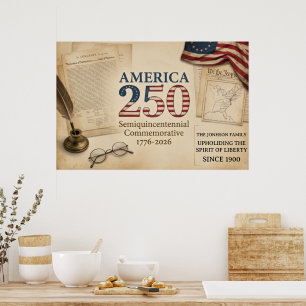 Poster Amérique personnalisée 250 ans Patrimoine familial