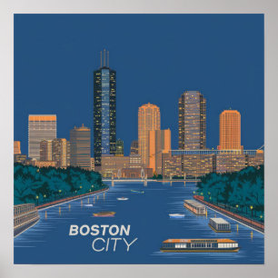 Poster Amérique Skyline de la ville de Boston, Boston Ma