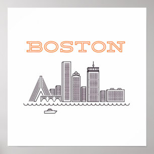 Poster Amérique Skyline de la ville de Boston, Boston Ma