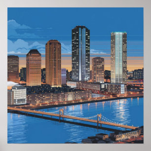 Poster Amérique Skyline de la ville de Boston, Boston Ma
