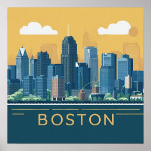 Poster Amérique Skyline de la ville de Boston, Boston Ma