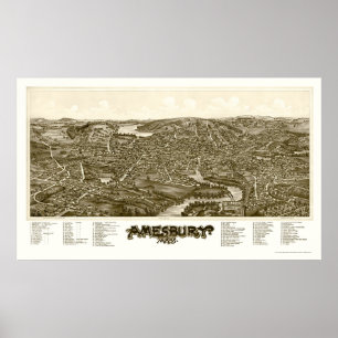 Poster Amesbury, MA Carte panoramique - 1890
