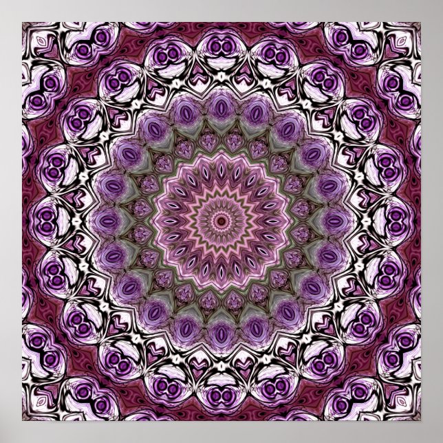 Poster Amethyst Pink Kaleidoscope Mandala Motif (Devant)
