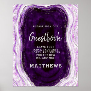 Poster Amethyst Purple & Silver Geode Rock Guestbook Sign
