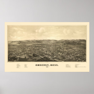 Poster Amherst, carte panoramique de mA - 1886