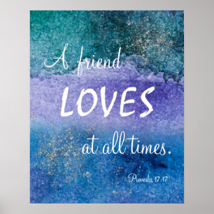 Poster Ami Aime Bleu pourpre Aquarelle Argent