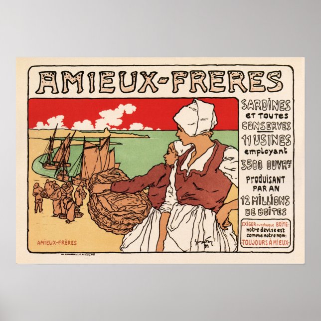 Poster AMIEUX FRERES Sardine Poisson Pêcheur Vieux França (Devant)