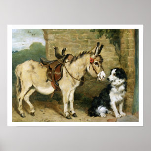 Poster Amis animaux chiens et ânes - Art Vintage par Emms