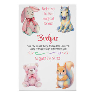 Poster Amis Animaux de la Forêt Aquarelle Détails de Nais