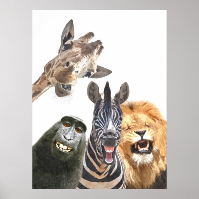 Poster Amis animaux de la jungle portrait drôle (Devant)