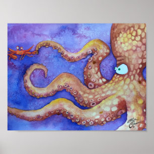 Poster "Amis" poulpe & crabe, Poisson avec Attitude