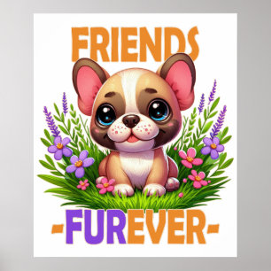 Poster Amis pour toujours jeu de mots. Mignon chiot Boule