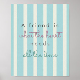 Poster amitié citation bleu beige rayures inspirant