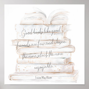 Poster Amitié et livre blanc et or Aquarelle